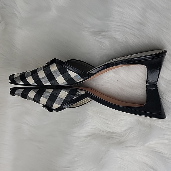 TALBOTS Black Cream Gingham Checkered Preppy Cottage Bow Kitten Heel Mules 9.5 - Picture 4 of 13